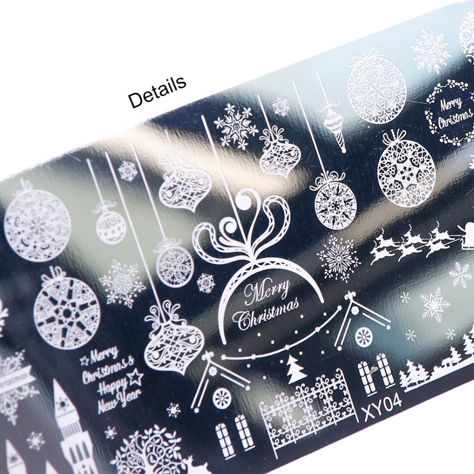 2020 Christmas Nail Art Template Snowflowers Leaf Geometric Wave Image Plate Stencil Nail Stamping Plates