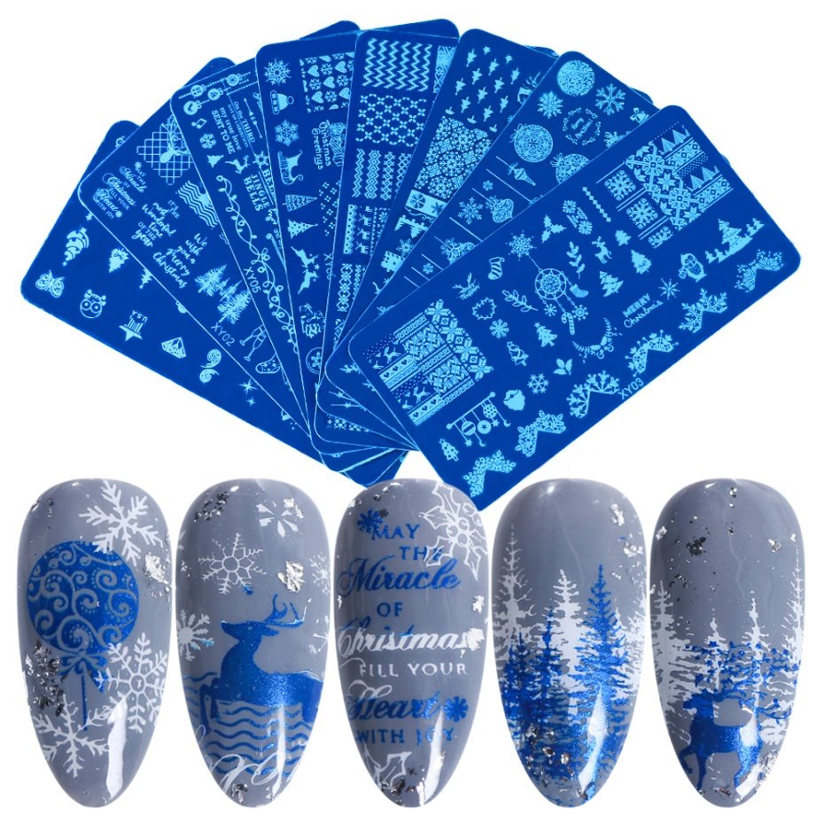 2020 Christmas Nail Art Template Snowflowers Leaf Geometric Wave Image Plate Stencil Nail Stamping Plates
