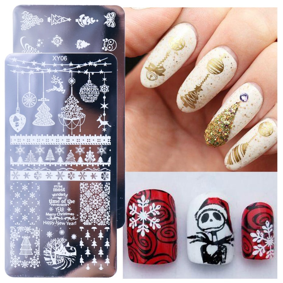 2020 Christmas Nail Art Template Snowflowers Leaf Geometric Wave Image Plate Stencil Nail Stamping Plates