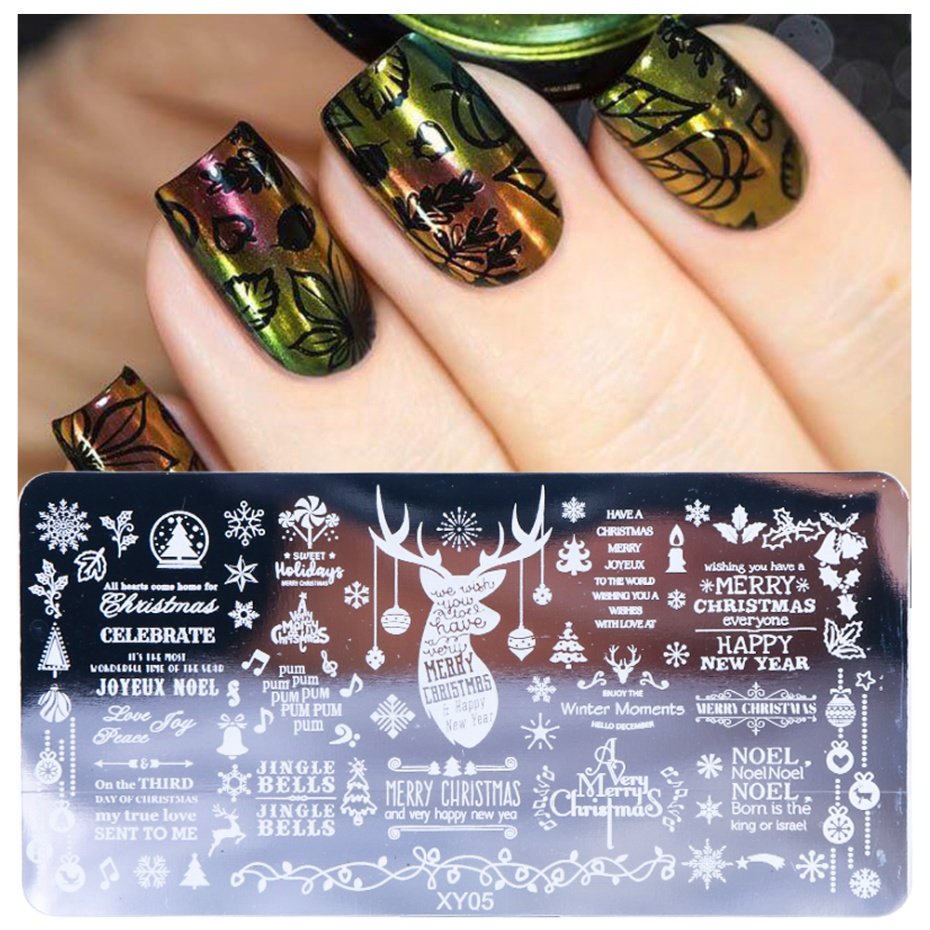 2020 Christmas Nail Art Template Snowflowers Leaf Geometric Wave Image Plate Stencil Nail Stamping Plates