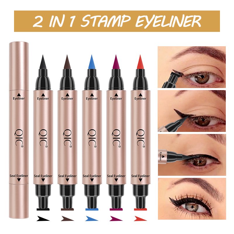 QIC Color Stamp Dual Tip Triangle Wing Eyeliner 5 Color Eyeliner Stamp Magic Colored Double-headed Seal Eyeliner Liquid Quick