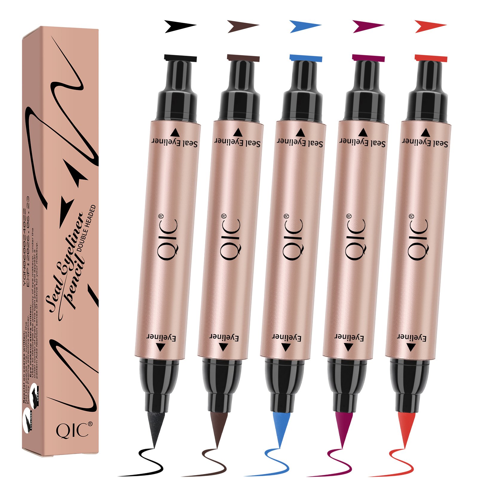 QIC Color Stamp Dual Tip Triangle Wing Eyeliner 5 Color Eyeliner Stamp Magic Colored Double-headed Seal Eyeliner Liquid Quick