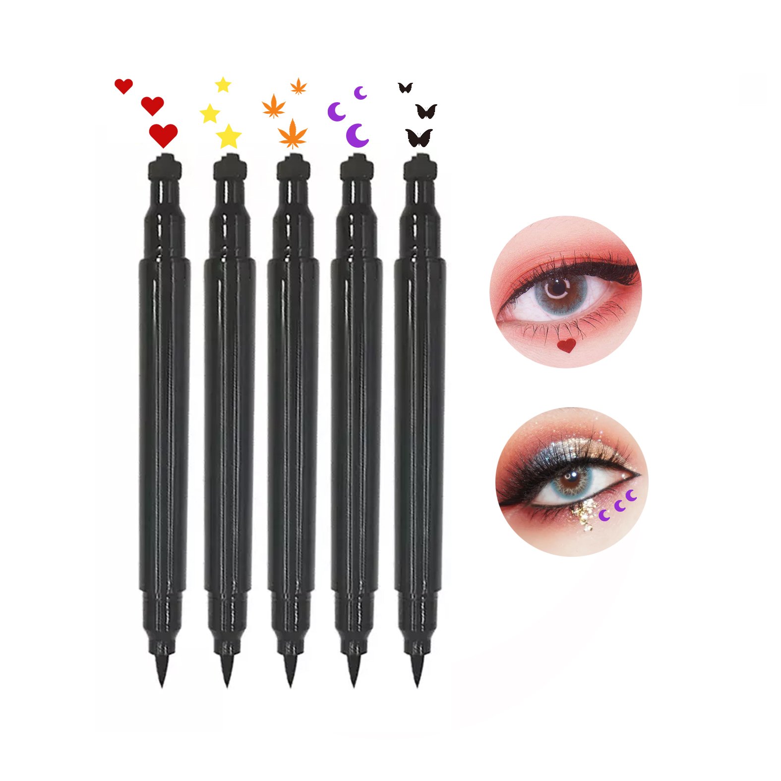 Eyeliner Stamps Pen Face painting pen With Bat, Spriderweb,Star,Moon,Heart,Flower,Smiley, Long-Lasting Waterproof Smudgeproof