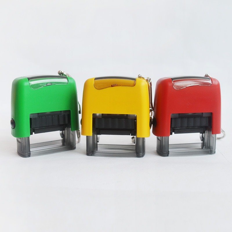 High quality water-based ink 9*25mm plastic self printed office stamp with keychain, suitable for DIY and scrapbook