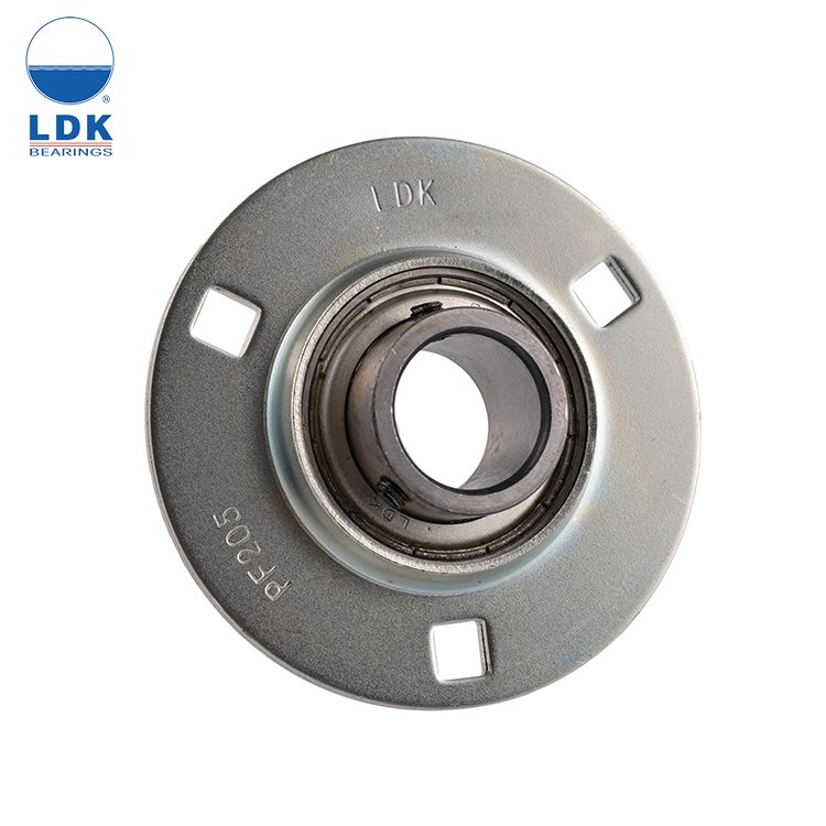 LDK setscrew locking 3-bolt flange light duty SBPF205 stamped steel housing bearing