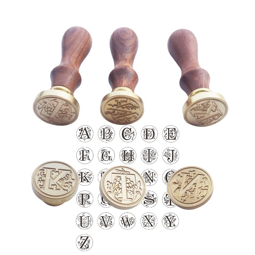 Elegant leather box wax seal alphabet letter stamp set for wedding invitation envelope sealing