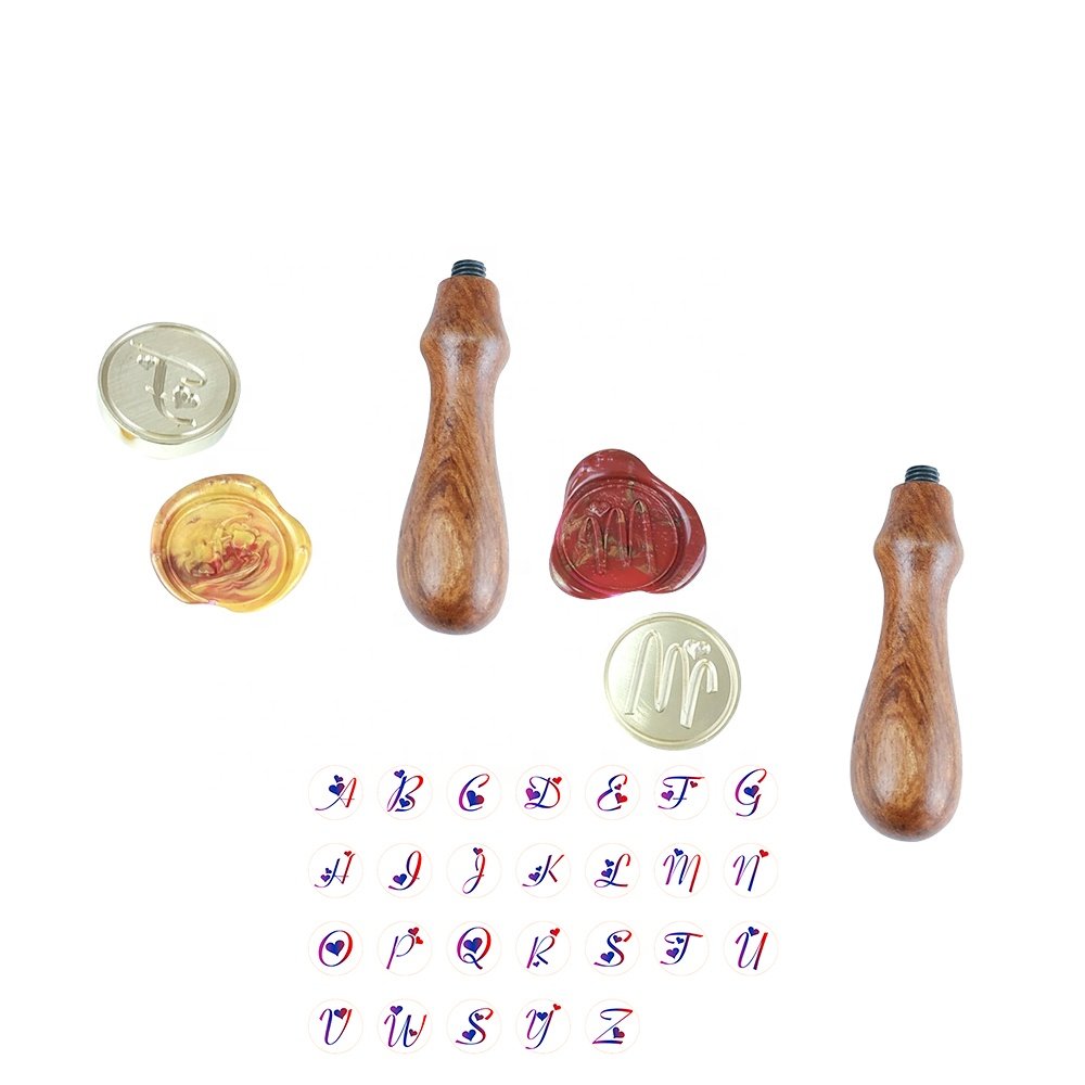 Elegant leather box wax seal alphabet letter stamp set for wedding invitation envelope sealing