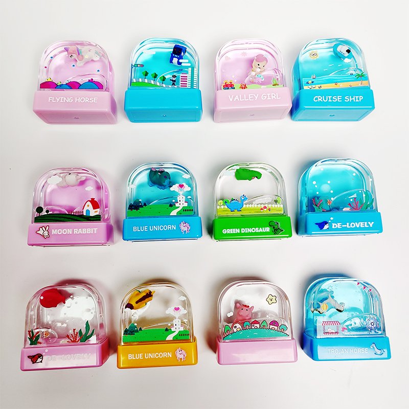 Cute Animals Seal Shiny Plastic Kids Name Clothing Pre Inked Rubber Stamps Keychain Cartoon Toy Water World Flash Stamp