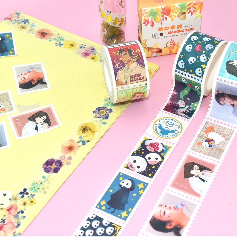 Custom Japanese Vintage Post Stamp Printing DIY Scrapbook Washi Tape Sets Decorative Paper for Craft Application