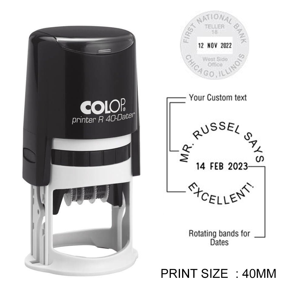 R40 Dater round Stamp with Dater Colop Self Inking Stamp Printer Dater R 40 with Your Customized Matter