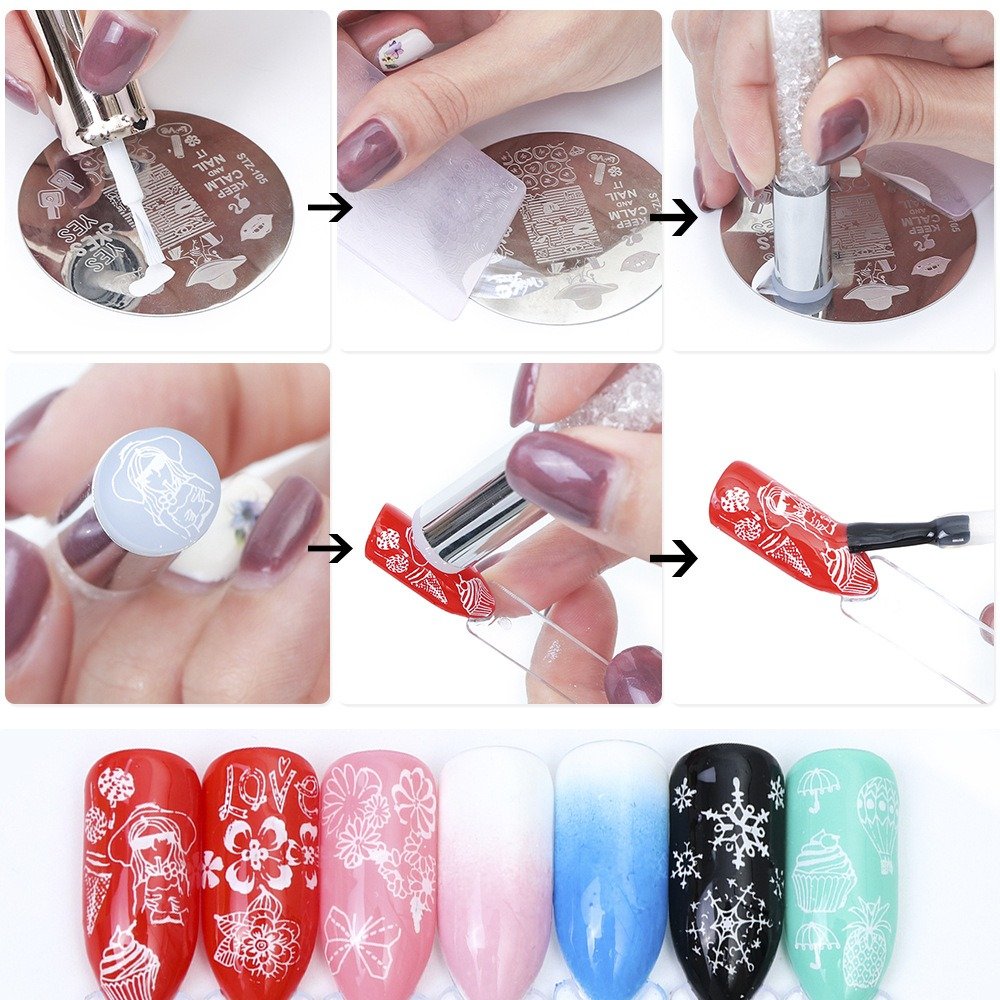 2024 New Trend French Nail Stencil Template Double-headed Manicuring Kits Nail Art Stamping Tool Set