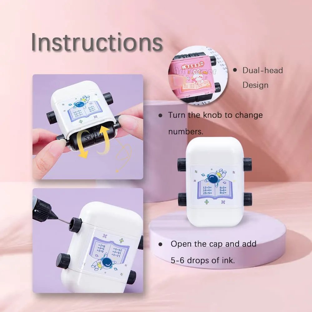 With Extra Ink Box Using Long Time Addition and Subtraction Number Rolling Stamp Child School Student Practice Questions Math