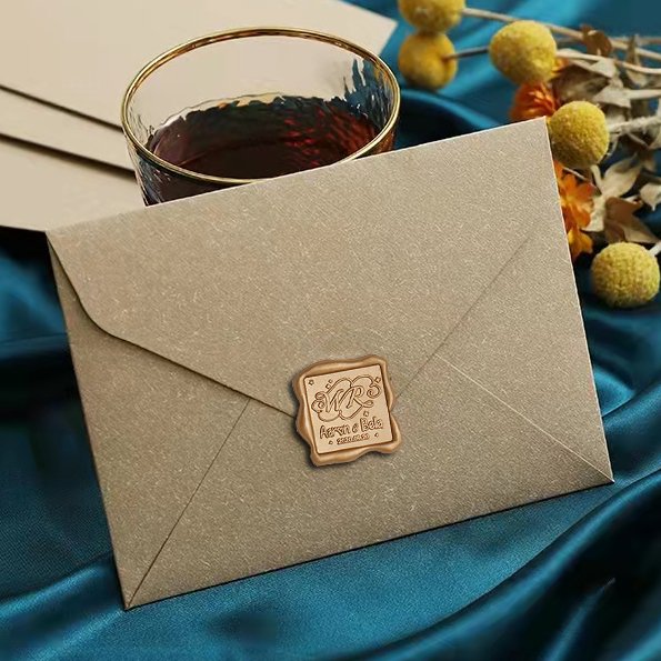 Custom Copper Gold Wax Printed Envelope Decoration For Wedding Invitation
