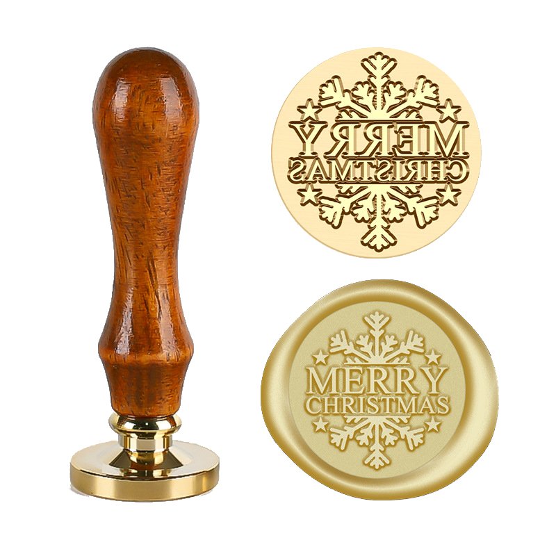 Christmas Tree Language Vintage Brass Head Wooden Handle Removable Sealing Wax Stamp 25mm for Envelopes Wedding Invitations