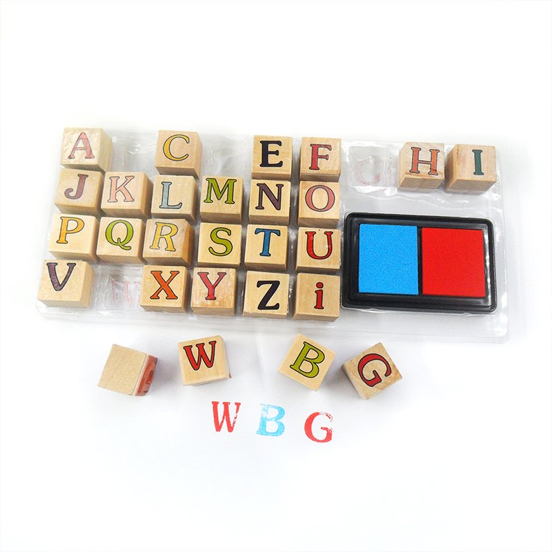 Children Toys Custom Personalised Alphabet Letter Number Wooden Stamp Set for Kids With Ink Pad