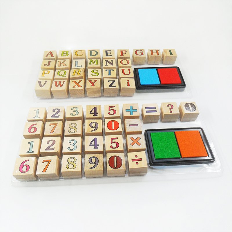 Children Toys Custom Personalised Alphabet Letter Number Wooden Stamp Set for Kids With Ink Pad