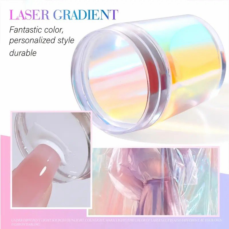 Laser Gradient Nail Stamper with Scraper Manicure Tool Clear Silicone Jelly Nail Art Stamper