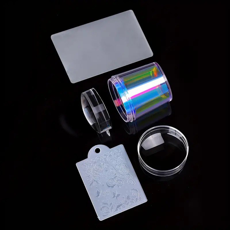 Laser Gradient Nail Stamper with Scraper Manicure Tool Clear Silicone Jelly Nail Art Stamper