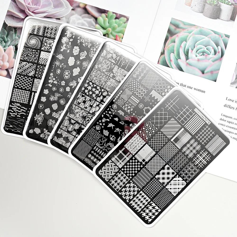 9.5X14.5cm Big Size Nail Art Stamping Plate Leaf Flower Geometric Designs Nail Art Template Graffiti Polish Printing Stencils