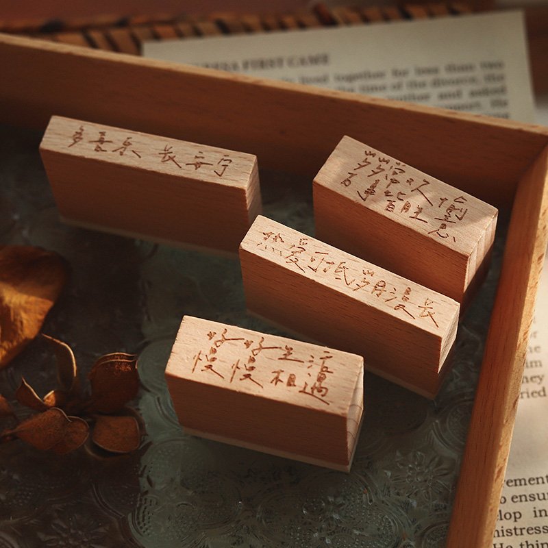 Dongguan Factory Custom Low MOQ Box Wood Decorative Stamp Rubber and Plastic Material Traditional Office 3D Wooden Henna Stamp