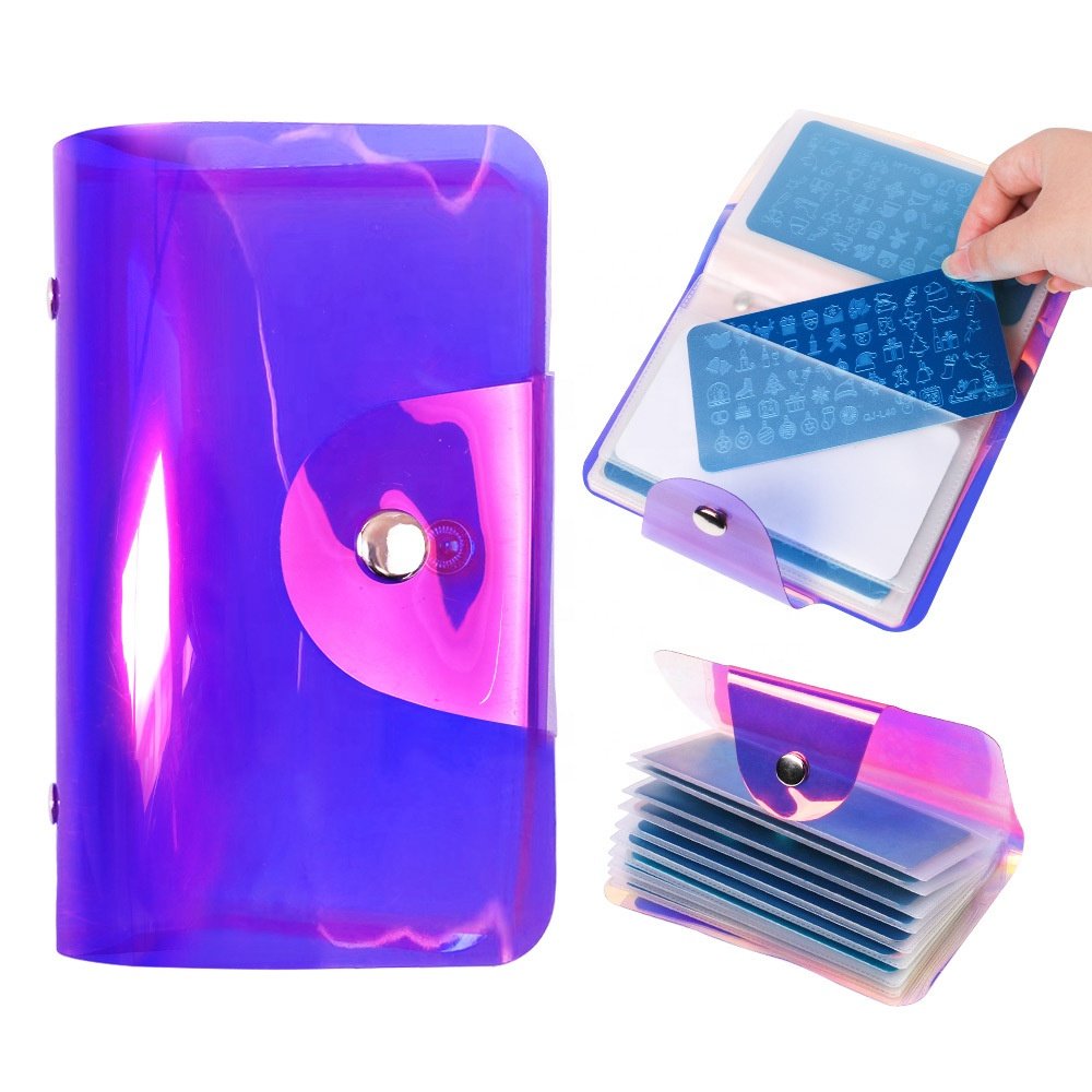 Nail Art Rectangular Stamp Steel Plate Holder Laser Color Nail Art Stamping Template Card Case