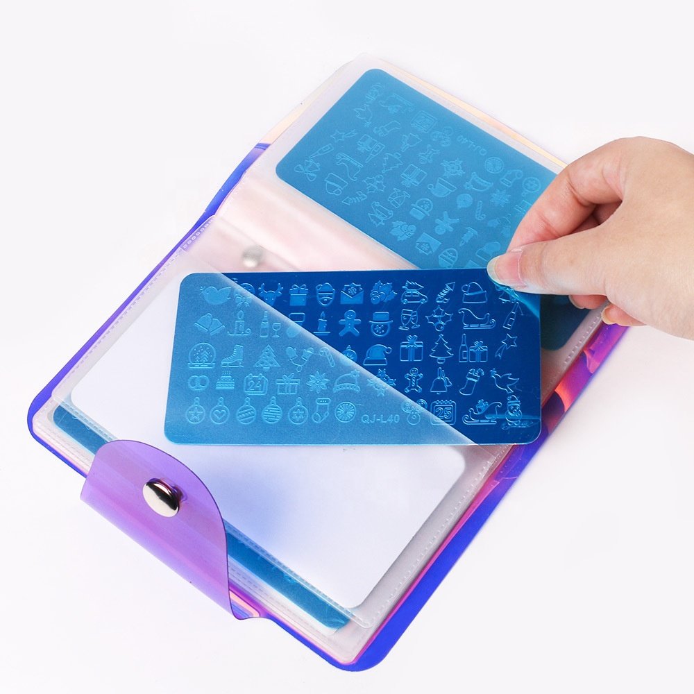 Nail Art Rectangular Stamp Steel Plate Holder Laser Color Nail Art Stamping Template Card Case