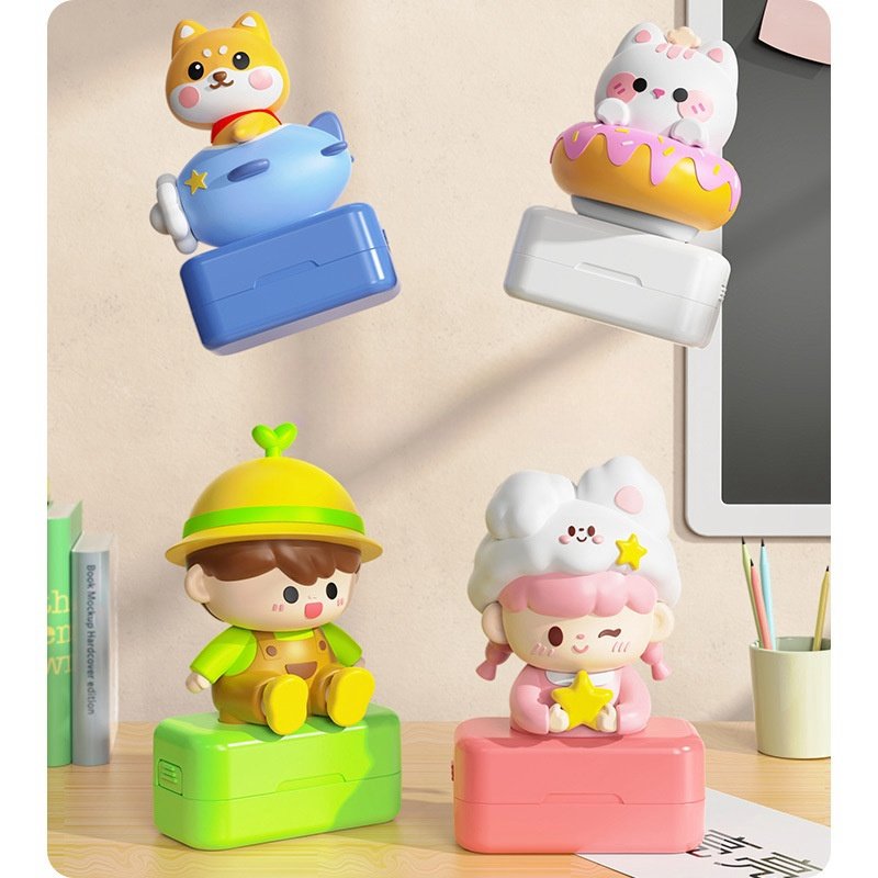 Custom Name Logo Fabric Kids Toy Stamp Automatic Ink Stamp Cartoon Children Kids Name Flash Stamp