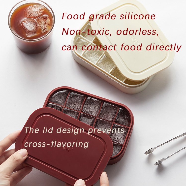 Easy to Release Ball Square Ice Maker Mould Silicone Ice Cube Tray with lid Bin Ice Block Container