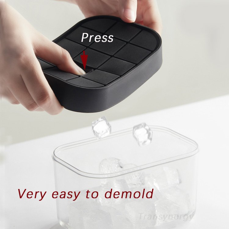 Easy to Release Ball Square Ice Maker Mould Silicone Ice Cube Tray with lid Bin Ice Block Container