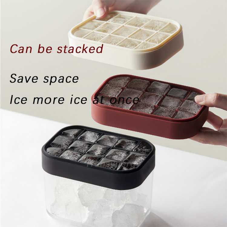Easy to Release Ball Square Ice Maker Mould Silicone Ice Cube Tray with lid Bin Ice Block Container