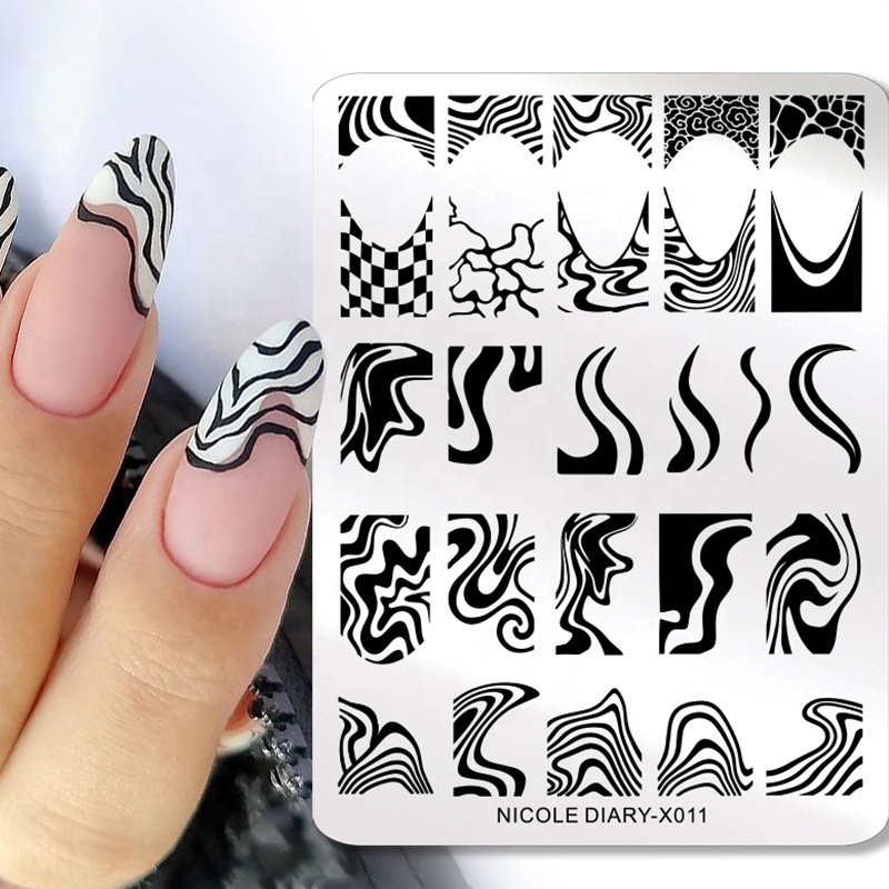 NICOLE DIARY New Original Design X-Series Stainless Steel French Nail Template Nail Art Stamping Plates for Wholesale