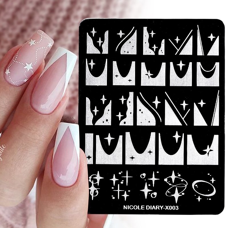 NICOLE DIARY New Original Design X-Series Stainless Steel French Nail Template Nail Art Stamping Plates for Wholesale