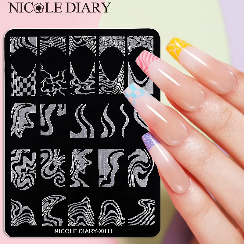 NICOLE DIARY New Original Design X-Series Stainless Steel French Nail Template Nail Art Stamping Plates for Wholesale