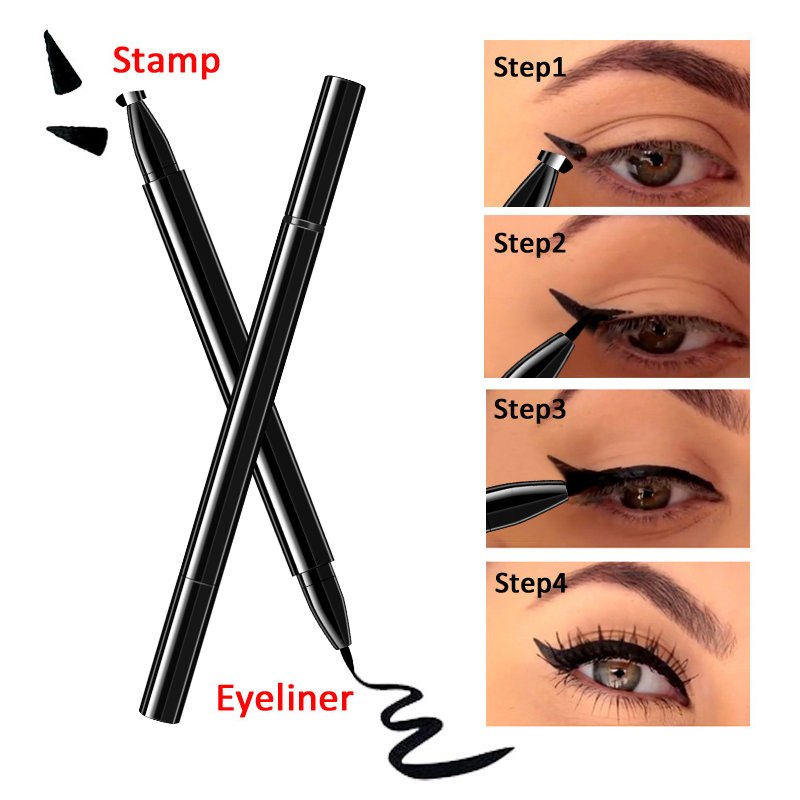 2 In 1 Eyeliner Stamp Eye Wing Stamp Liquid Eyeliner Pencil Stamp Triangle Seal Eye Liner Waterproof Quick Dry Cosmetics