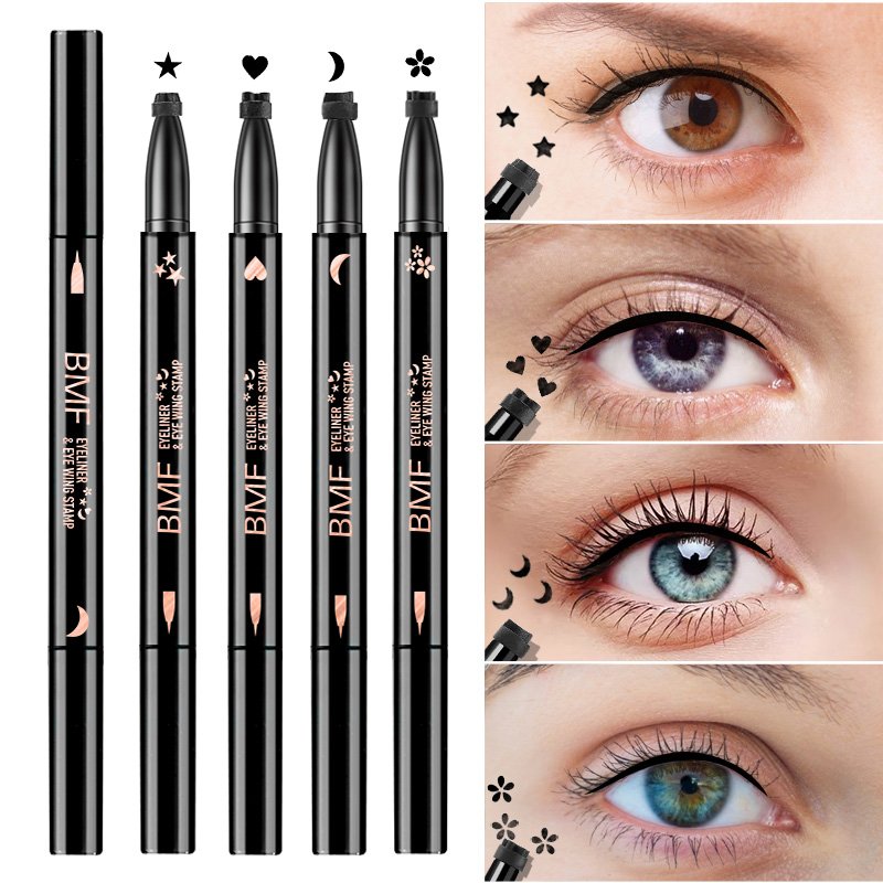 2 In 1 Eyeliner Stamp Eye Wing Stamp Liquid Eyeliner Pencil Stamp Triangle Seal Eye Liner Waterproof Quick Dry Cosmetics