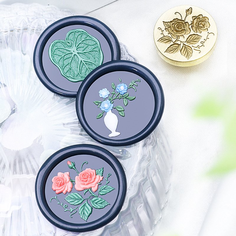 Factory Price 3D Frosting Garden Series Turtle Dorsal Leaf Chrysanthemum Peony Wax Seal Stamp Head