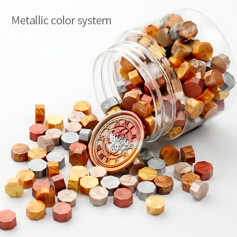 Gold powder pearlescent wax sealing bead Stamp materials plastic bottle Octagonal 180 Capsules Gift wrapping Manual DIY