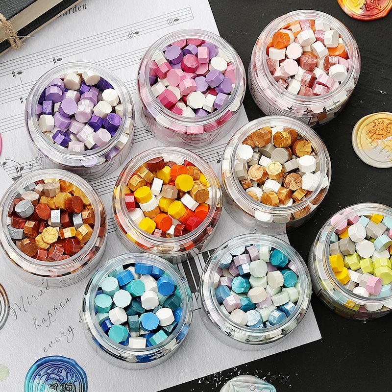 Gold powder pearlescent wax sealing bead Stamp materials plastic bottle Octagonal 180 Capsules Gift wrapping Manual DIY