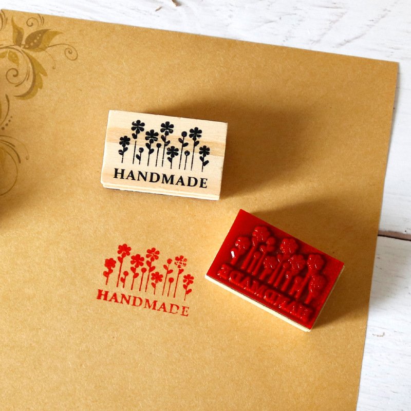 Custom Hot Sale retro Embossing Logo DIY Square Wooden Rubber Ink Stamp