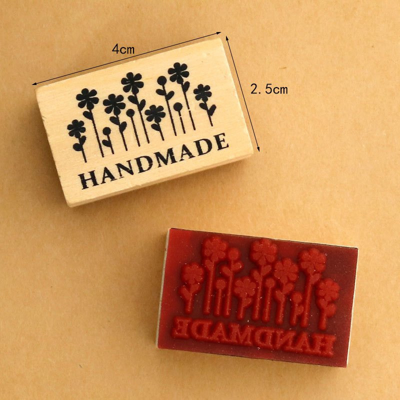 Custom Hot Sale retro Embossing Logo DIY Square Wooden Rubber Ink Stamp