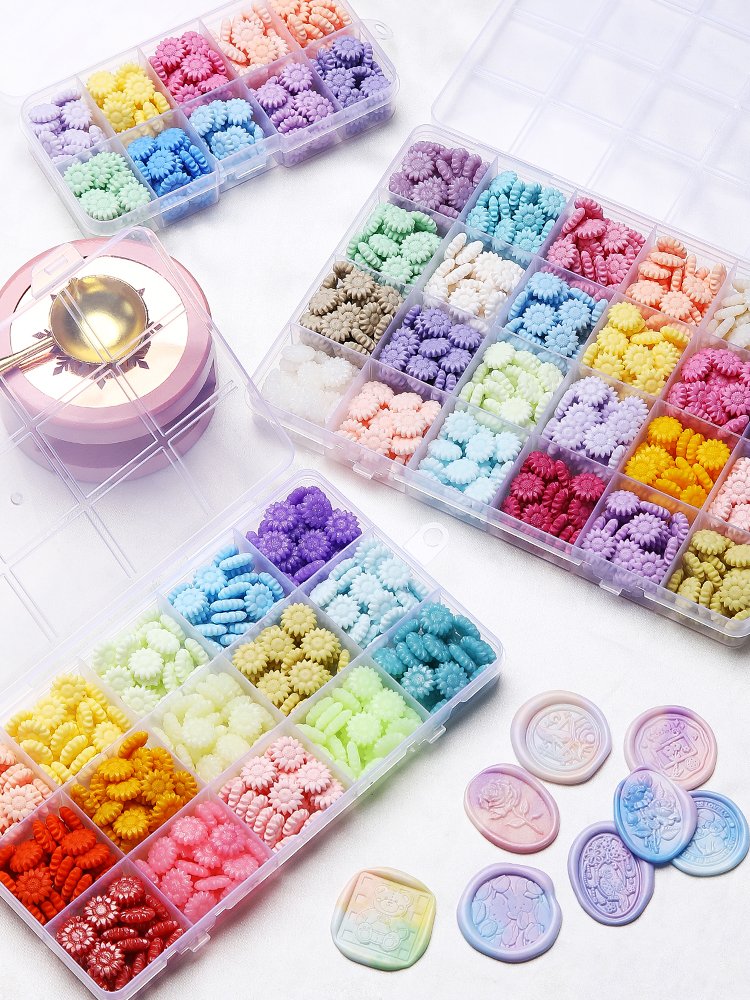 Dividing sealing wax particles Stamp materials Sealing wax bead Sunflower/octagon shape Palette Gift Packaging Manual DIY