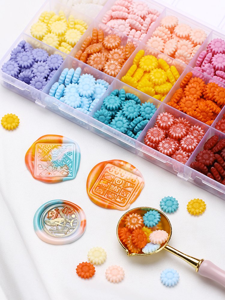 Dividing sealing wax particles Stamp materials Sealing wax bead Sunflower/octagon shape Palette Gift Packaging Manual DIY