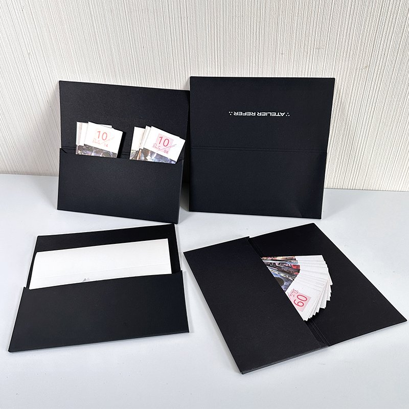 VIP Custom Gold UV Stamped Paper Envelope Box Wallet-Type Credit Card Holder Packaging for Gift Vouchers