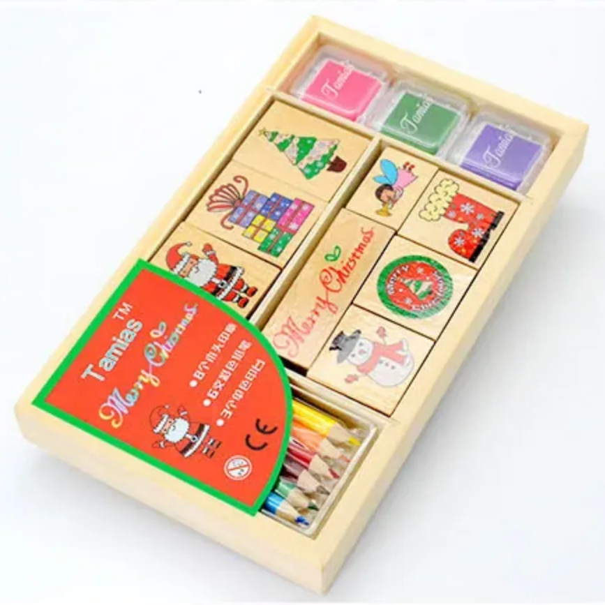 custom kids wooden panner journal rubber stamp kit teacher baby toy scrapbooking animal christmas farm wood stamps set