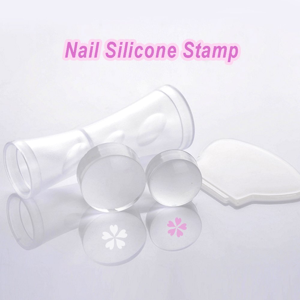 Transparent Silicone Nail Art Stamper DIY Manicure Tools with Decorative Template and Cover Stamp Seal Design