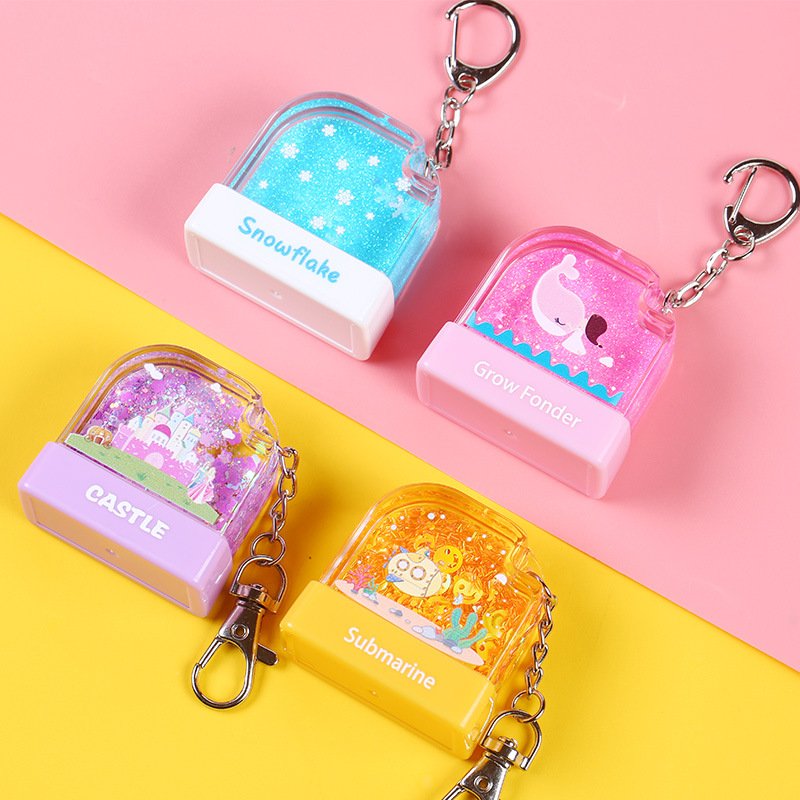 Cute Cartoon Children Flash Toy Stamp Water World Stamps With Key Chain Kids Name Stamp