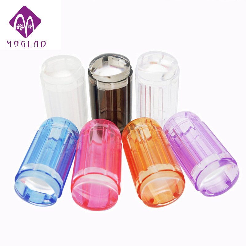 New Arrival 7 Colors Transparent Handle Silicone Head Nail Art Stamper with Scraper nail art tools