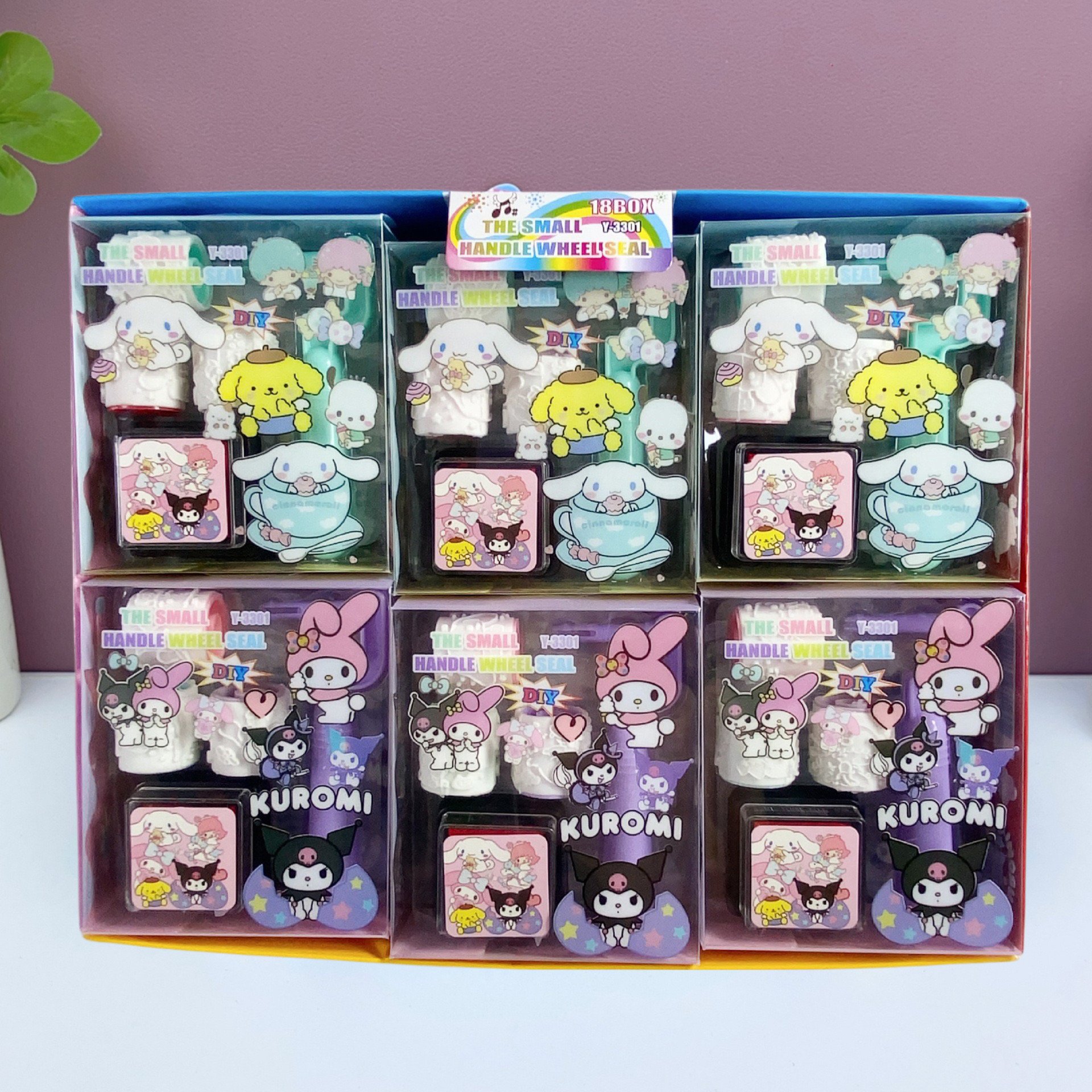 Yubon 18pcs/box Cartoon Sanrioed Roller Stamp Seals Kuromi Hello Kt Children Self Inking Rolling Stamp Toy Handle Wheel Seal