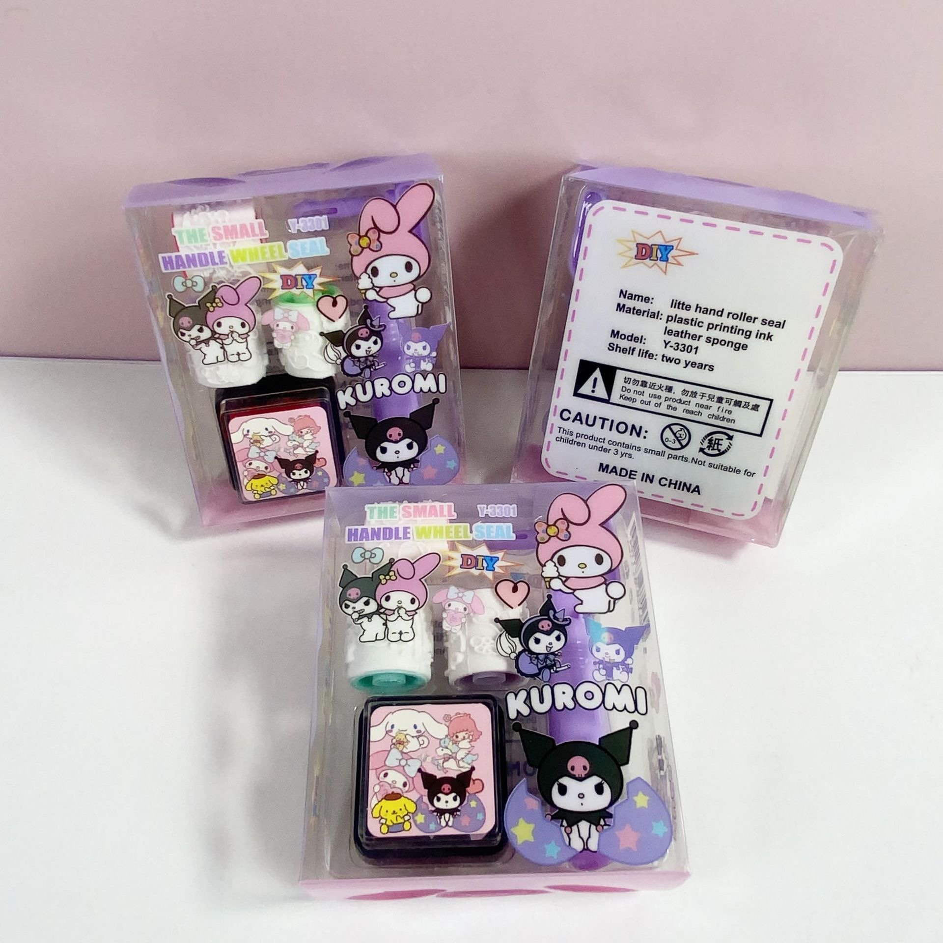 Yubon 18pcs/box Cartoon Sanrioed Roller Stamp Seals Kuromi Hello Kt Children Self Inking Rolling Stamp Toy Handle Wheel Seal