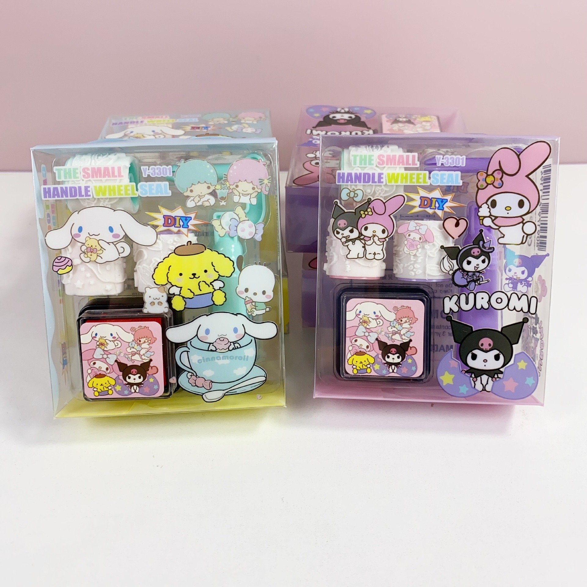 Yubon 18pcs/box Cartoon Sanrioed Roller Stamp Seals Kuromi Hello Kt Children Self Inking Rolling Stamp Toy Handle Wheel Seal